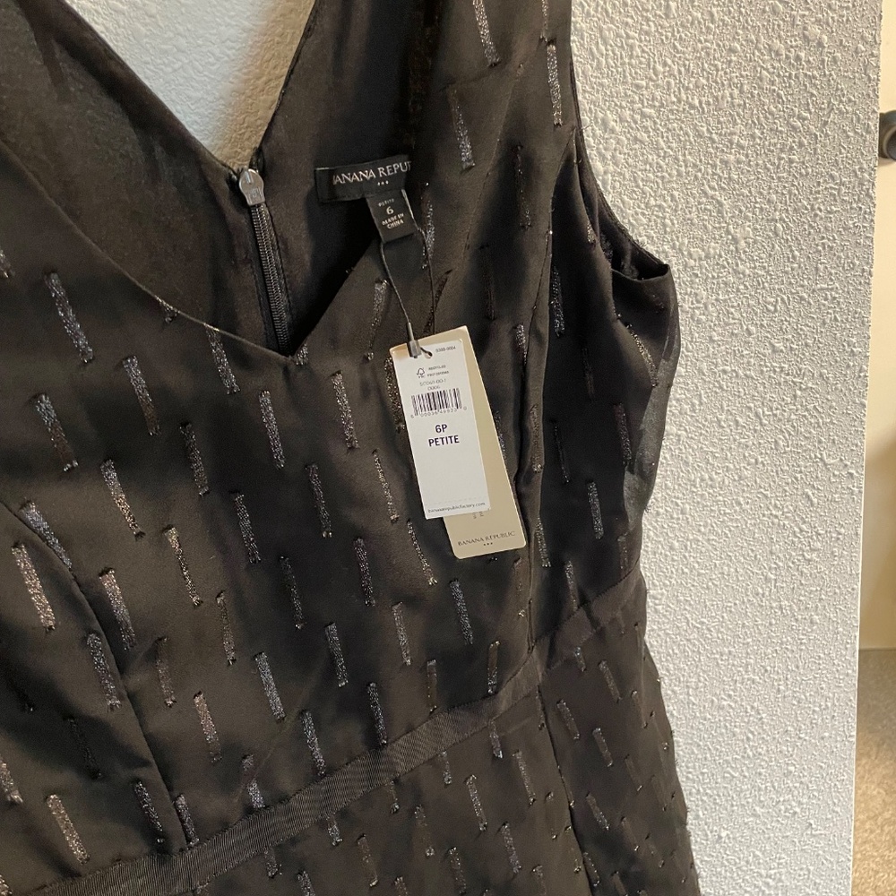 NWT banana republic black glitter flared sleeveless black dress 6 petite 6P - Picture 5 of 8